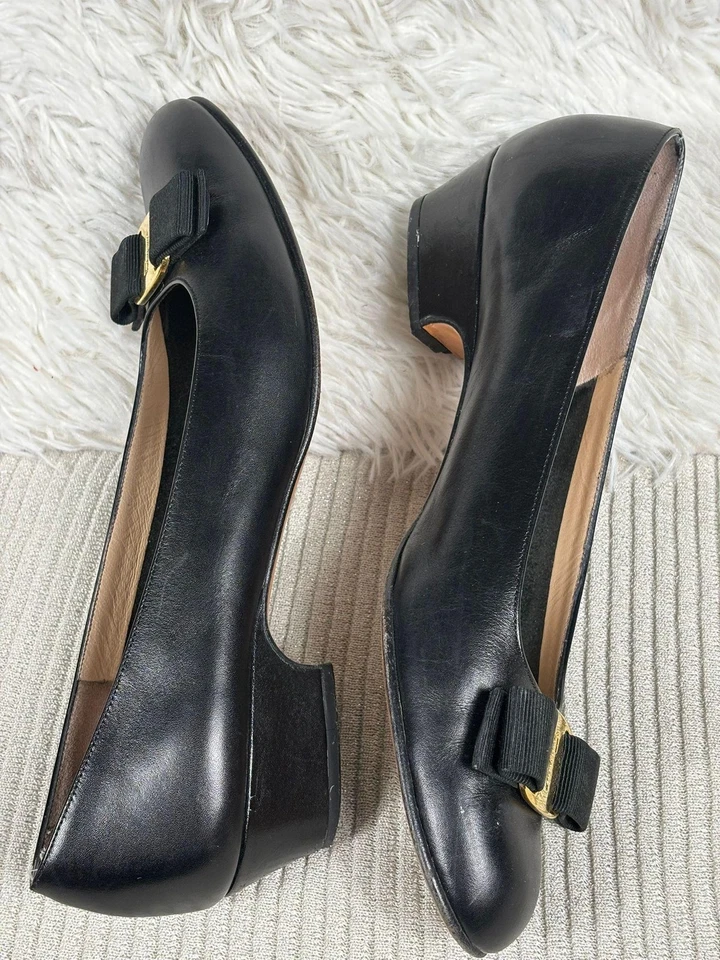Salvatore Ferragamo Shoes Womens Size 8.5 AA Black Calf Lillaz Bow Pump Italy - Image 2 of 4