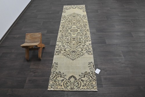 Vintage Turkish Runner Rug 2x8ft Wool Anatolian Handmade Hallway Oushak BEIGE