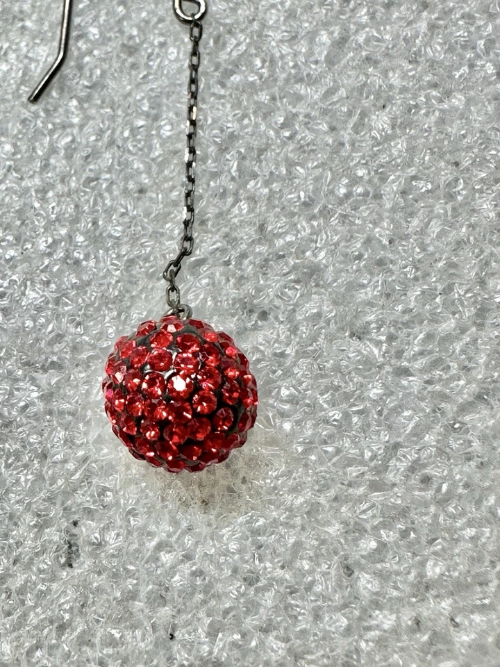 .925 Sterling Silver & Cherry Red SWAROVSKI Crystal Dangle Ball Earrings - Image 3 of 4