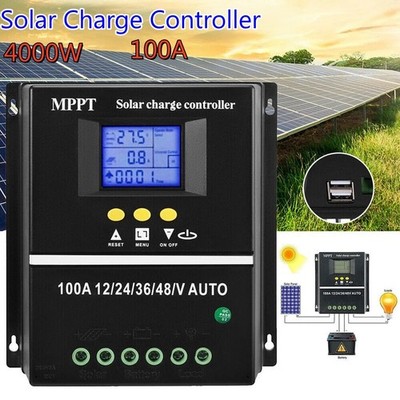 100A MPPT Solar Charge Controller 4000W 12V 24V 36V 48V LCD Display Dual USB