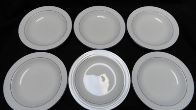 Set of 6 Crate & Barrel Roulette White Blue Soup/Salad Bowls SPAL Porcelain 9 