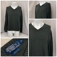 Polo Ralph Lauren Sweater XL Men Gray 100 Cotton V Neck Pony YGI N2-522