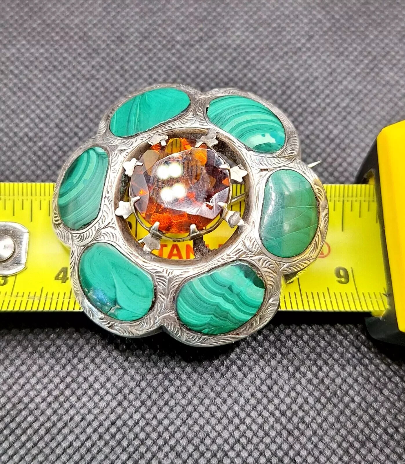 Antique Large Scottish Solid Silver  Malachite & … - image 7