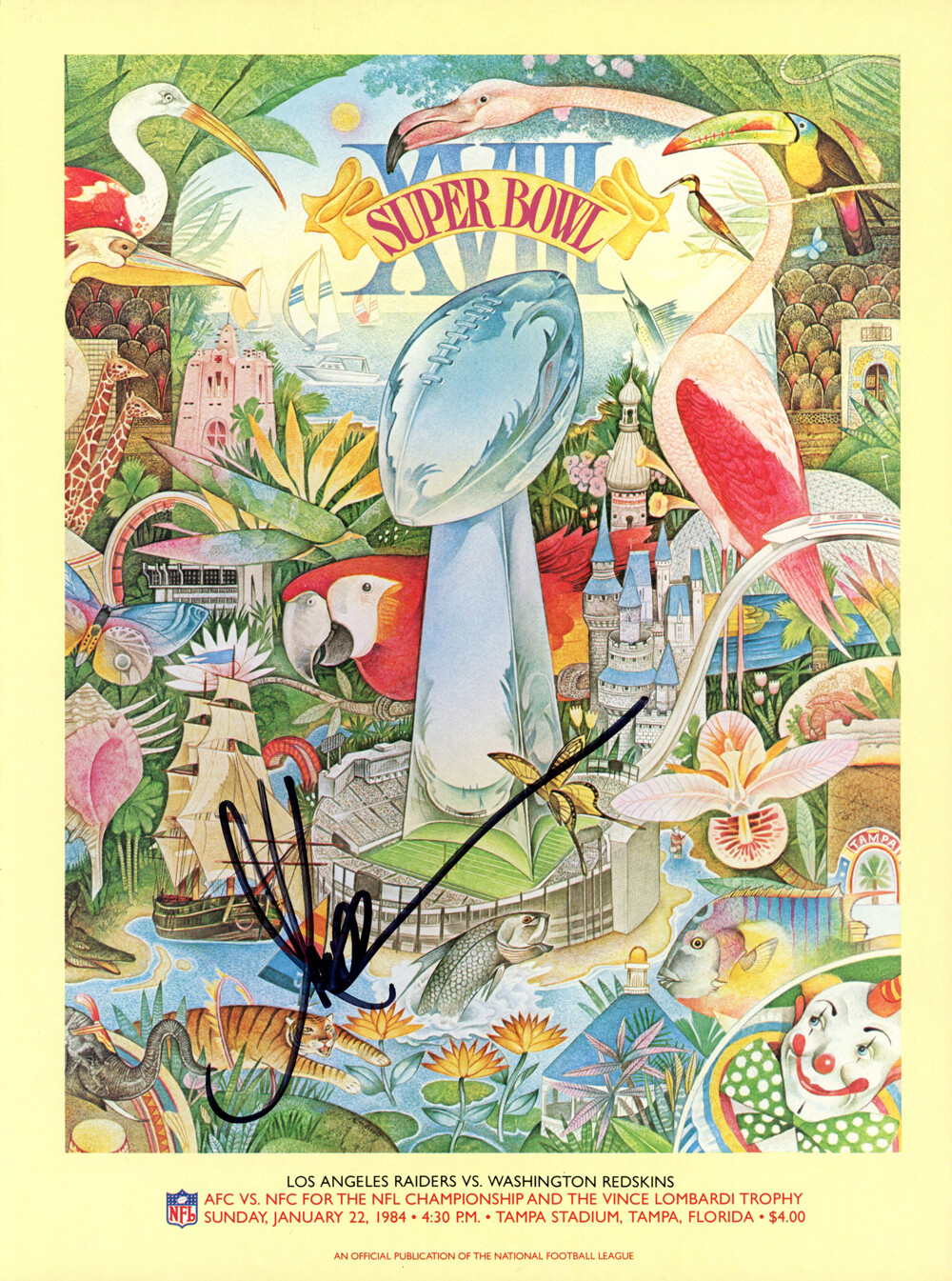 Marcus Allen Autographed Signed Super Bowl Xviii Program Beckett 