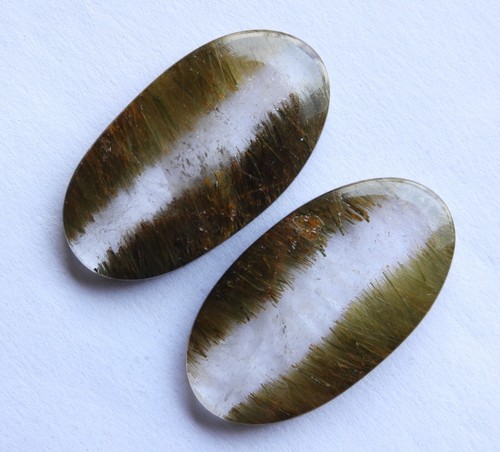 41.90 Ct Natural Rutilated Quartz (29.7mm X 16mm each) Cabochon Match Pair - Picture 2 of 3