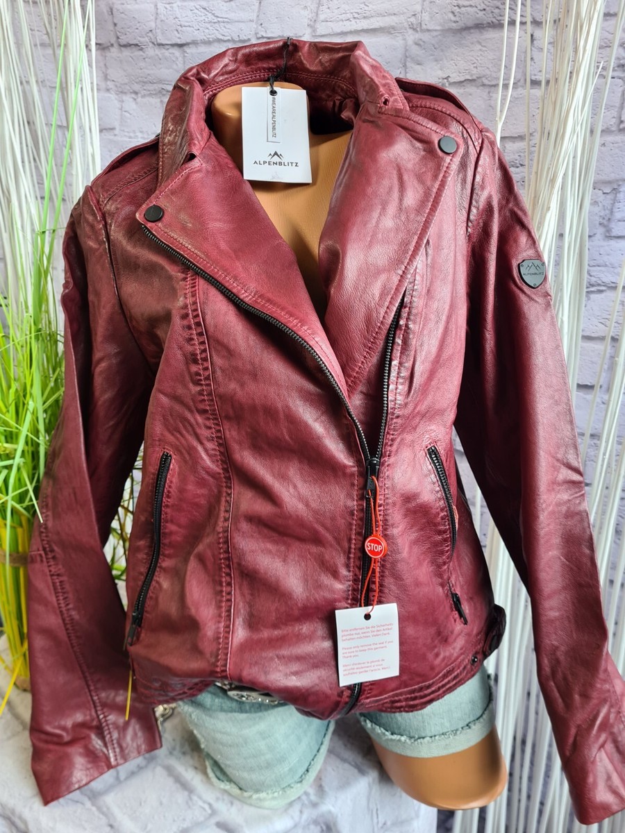 Alpenblitz Lederjacke Jacke Bikerjacke weinrot rot 38 bis 46