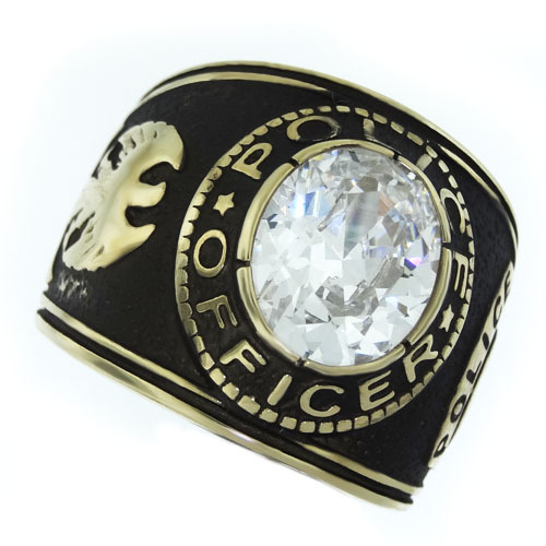 Clear Stone Police Officer Gold EP Plated Mens Ring eBay