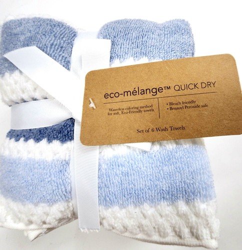 ECO-MELANGE QUICK DRY BAMBOO BLUE,WHITE STRIPES BATH,ONE HAND,6 WASHCLOTH TOWEL - Picture 19 of 19