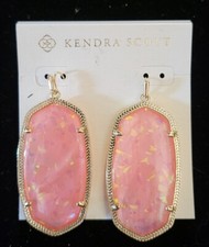 Rare Kendra Scott Coral Pink Opal Gold Tone Danielle Earrings New On Card 
