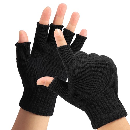 Thermal Knitted Fingerless Gloves Warm Winter Half Finger Gloves for Men Womens - Picture 6 of 10