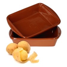 2er-Set Tonschale 550ml glasiert mediterranes Tafelgeschirr kühlend Auflaufform