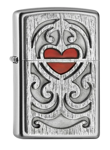 ZIPPO "WOOD CARVING HEART" SATIN FINISH EMBLEM LIGHTER * NEW in BOX *