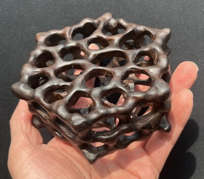 Unique Ebony Wood Carved Hexagonal Root Display Rack Bonsai Pot Vase Statue Base
