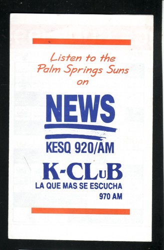 Palm Springs Suns--Horario de bolsillo 1995--Liga de béisbol occidental - Imagen 2 de 2