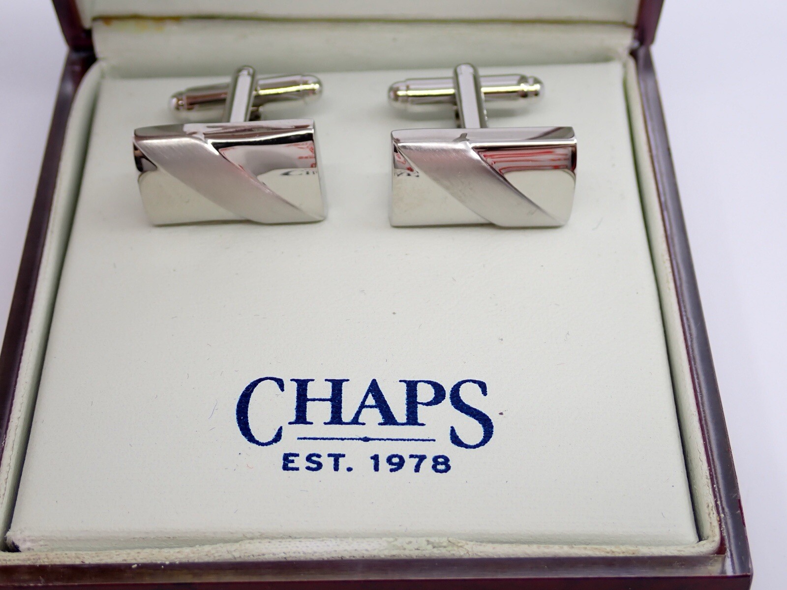 Chaps rectangle cufflinks polished and brushed si… - image 1
