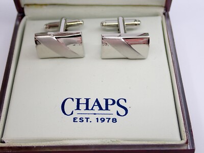 Chaps rectangle cufflinks polished and brushed silver tone in original box