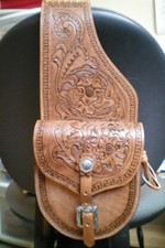 Beautiful Brown Genuine Leather Western Trail Tooling Carving Horse Saddle Bag.