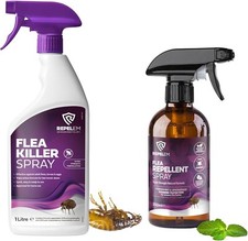 REPELEM Flea Treatment Kit - 1L Flea Killer Spray 250ml Natural Flea Repellent