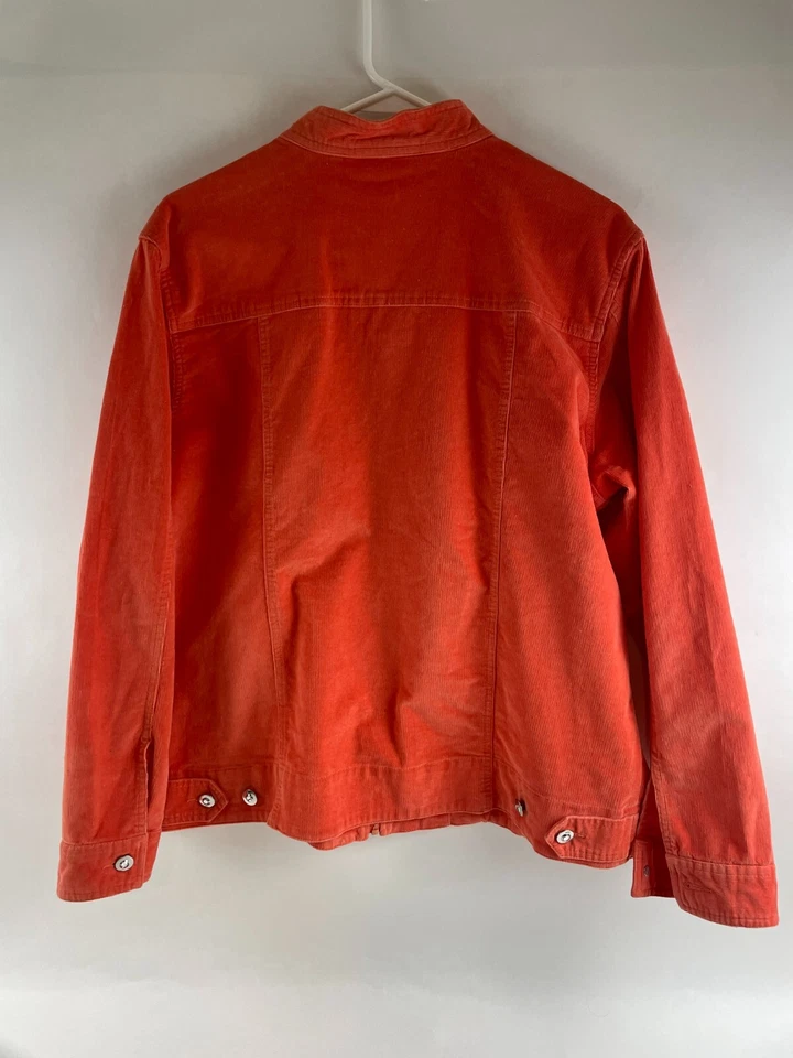 Quacker Factory Jacket Women's Size Large Orange Corduroy Jeweled Bling Full Zip - Image 2 of 4
