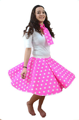 Adults PINK POLKA DOT ROCK AND ROLL 50s SKIRT SCARF Hen Party