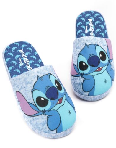 Disney Lilo And Stitch Slippers Womens Ladies Slip On Blue House Loafers - Picture 1 of 7