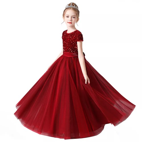 2024 Sparkling sequin short sleeved girl's dress sheer party dress - Picture 18 of 30