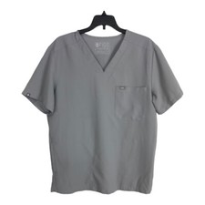 Figs Womens Scrub Shirt Adult Size Medium Gray V Neck Short Sleeve PO 1367