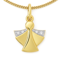 Kinder Baby Zirkonia Schutz Engel Echt Gold 333 Und Kette Silber 925 Vergoldet