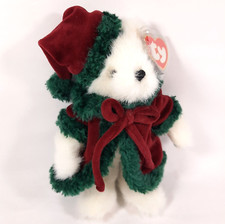 TY Attic Bear KLAUSE Christmas Polar Bear Wrap Coat Stocking Hat Jointed 8.5"