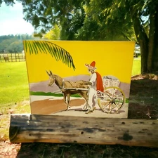 Mexican Man With Burro And Cart Vintage Mid Century Unframed Art Print