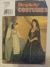 Simplicity Costume 7756 Renaissance Tudor Wench Dress SCA 4,6,8 UNCUT