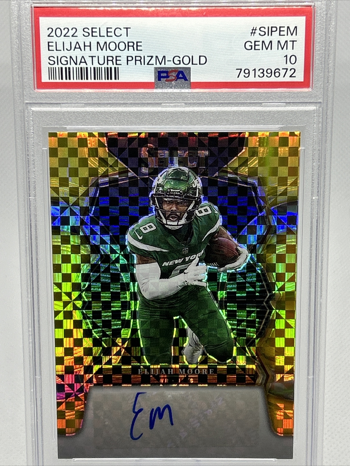 2022 Select Football #SIPEM Elijah Moore Signature Prizm GOLD 04/10 PSA 10 POP 1
