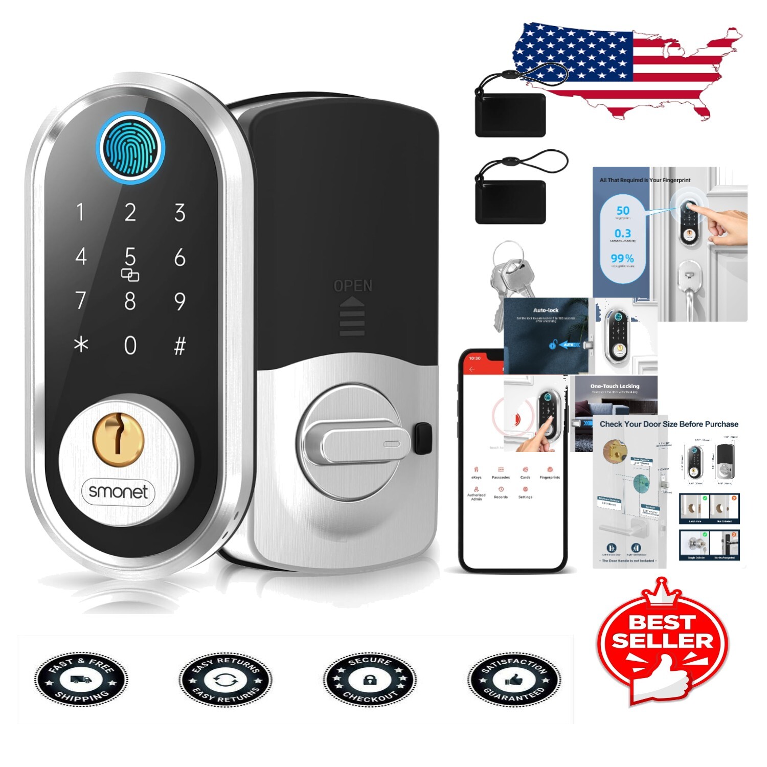Smart Fingerprint Keyless Deadbolt Lock with Bluetooth Access-image
