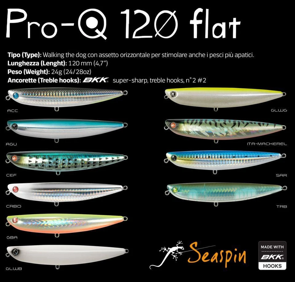 SEASPIN PRO Q 120 FLAT ARTIFICIALE PESCA SPINNING WTD SPIGOLA ESCA POPPER PRO-Q