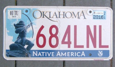OKLAHOMA 2016 Native America  license plate  684 LNL