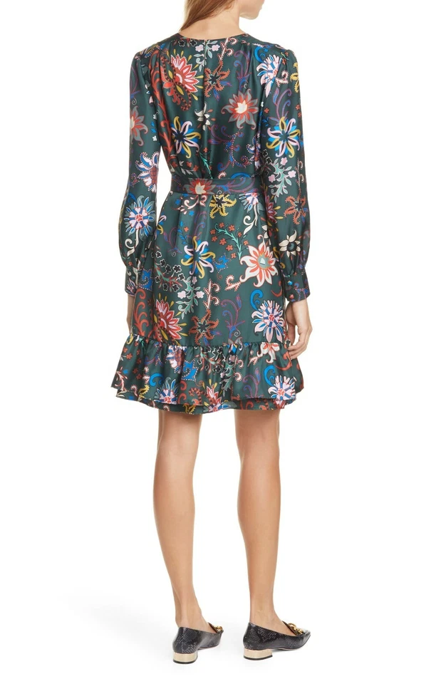 Vestido TORY BURCH Verde Estampado Floral Seda Capas Volantes Dobladillo 8 M (SIN CINTURÓN) 💚🌺 Foto 2 de 4