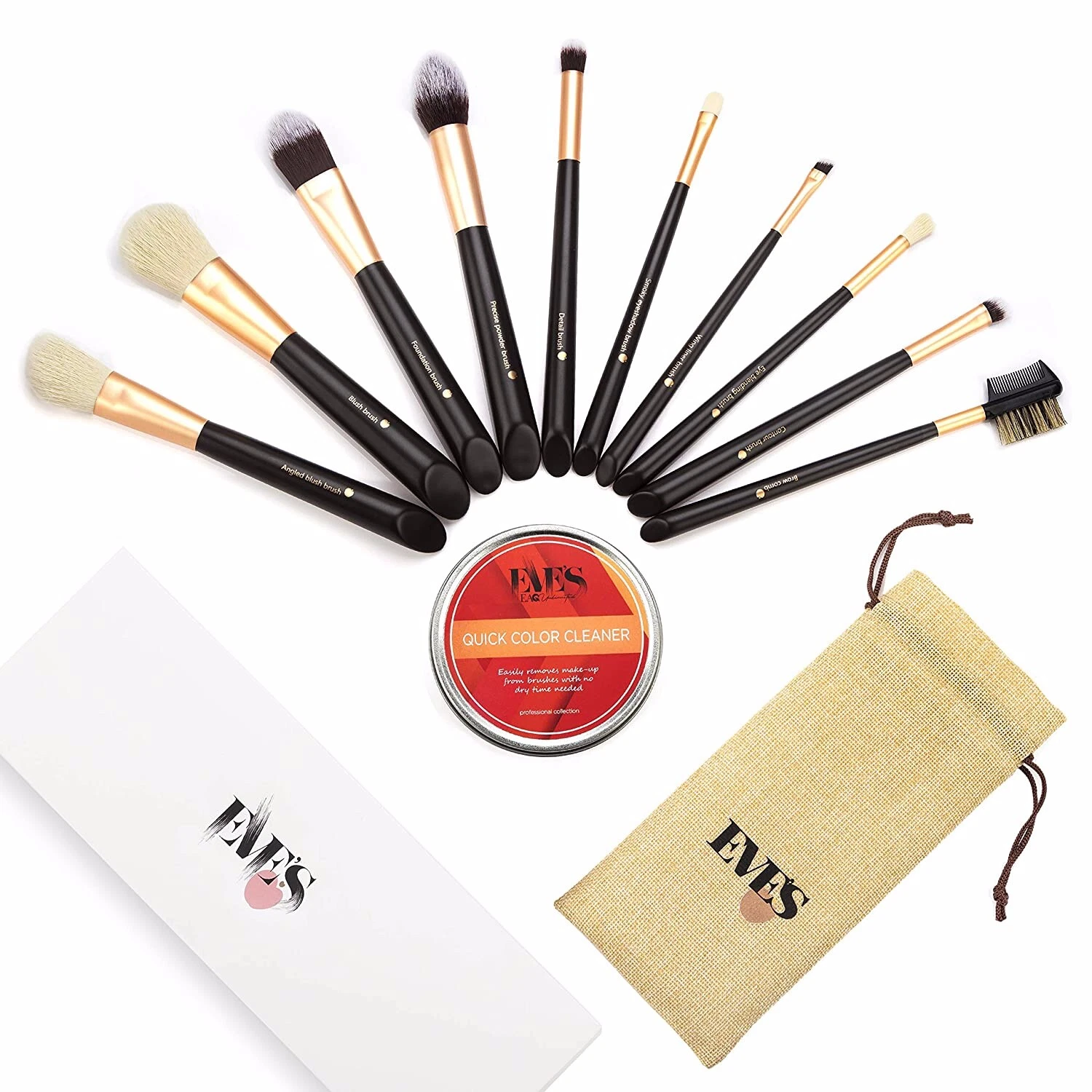 Professional Synthetic 10pc Makeup Brush Set/Kit with Cosmetic Brush cleaner/col