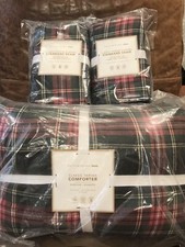Pottery Barn Teen Tartan Plaid Sherpa Full/Queen Comforter Quilt  Shams, Navy