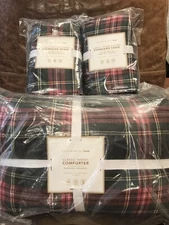 Pottery Barn Teen Tartan Plaid Sherpa Full/Queen Comforter Quilt & Shams, Navy