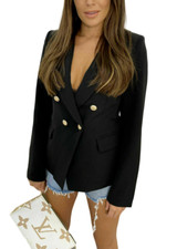 Ladies Gold Button Lined Blazer Military Formal Double Breasted Office Jackets