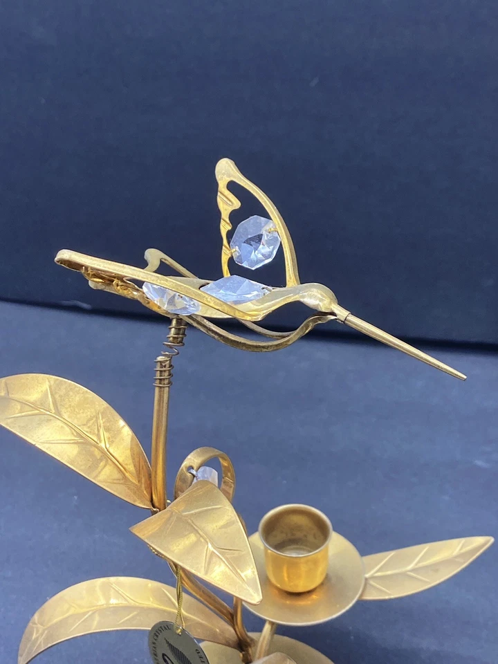 Antigo suporte de vela anos 90 mascote EUA cristal austríaco beija-flor banhado a ouro 24K 8” - Imagem 4 de 4