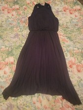Loft Ann Taylor Sun Dress Black Size Petite XS Ruffle Tassel Back Rayon Spandex
