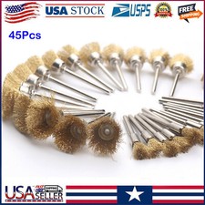 45Pcs Brass Wire Wheel Cup Pen Brush Mix Set For Dremel Rotary Tool Die Grinder