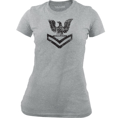 Women's Licensed Distressed Navy E5 Petty Officer 2nd Class Rank T-Shirt