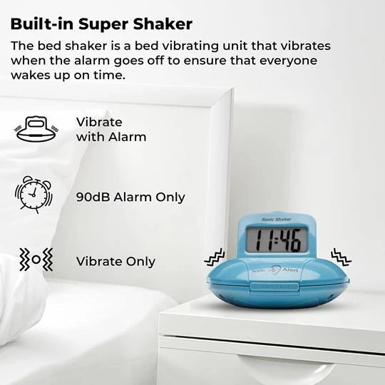 Sonic Alert Sonic Shaker SBP100 Vibrating Travel Alarm Clock | Jade Blue - Image 3 of 4