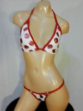 Exotic dancer stripper medium red/white 2 piece bikini dance outfit - dancewear