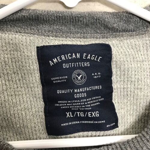 American Eagle Shirt Mens XL Gray Raglan Thermal Waffle Knit AEO Long Sleeve - Picture 3 of 8