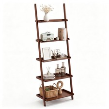 5-Tier Bamboo Leaning Ladder Shelf, Minimalist Wall-Leaning Storage Rack