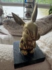 Very Rare Brass Bunny Rabbit On Green Veined Marble Base  — photo 2