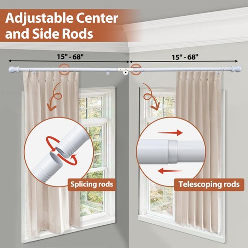 L Shaped Metal Corner Window Curtain Rod Curved Adjustable White 2 PCS - Picture 4 of 8